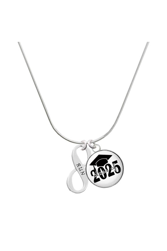 Silver-tone Run Infinity Sign - Script Class of 2025 Dome Charm Necklace, 18"