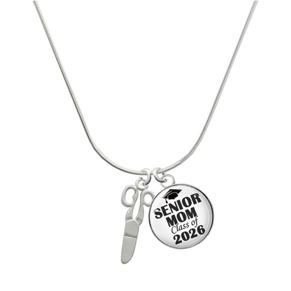 Delight Jewelry Silver-tone Scissors - Silvertone Senior Mom Class of 2026 Dome Necklace, 18"