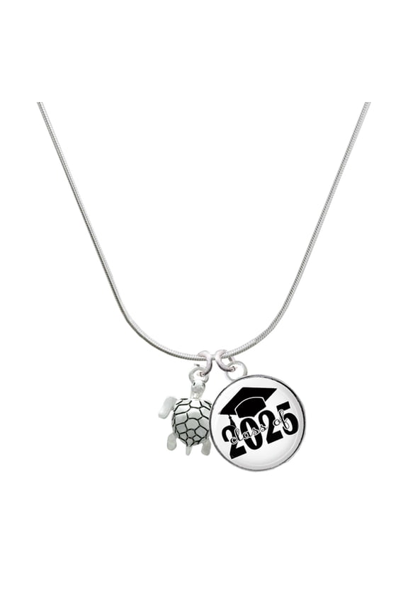 Silver-tone Sea Turtle - Script Class of 2025 Dome Charm Necklace, 18"