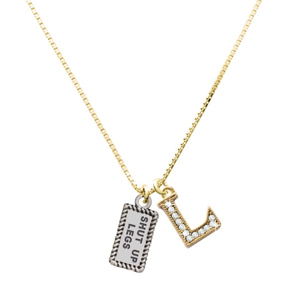 Delight Jewelry Silver-tone Shut Up Legs - Large Goldtone Crystal Initial - L - Charm Necklace, 17.5"+2"