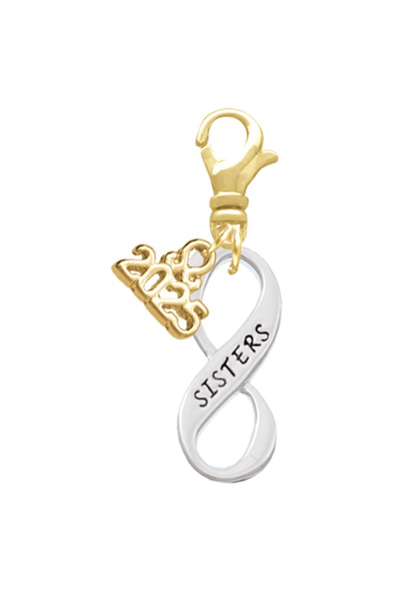 Silver-tone Sister Infinity Sign - Gold-tone Clip on Charm with Mini Year 2025