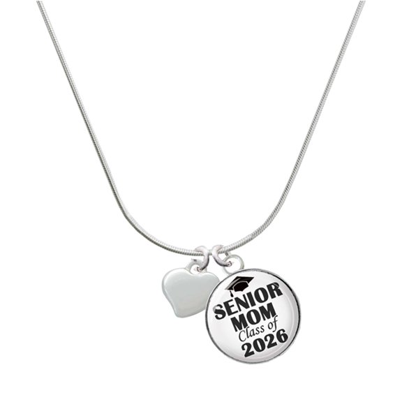 Delight Jewelry Silver-tone Small 2-D Puffy Heart - Silvertone Senior Mom Class of 2026 Dome Necklace, 18"