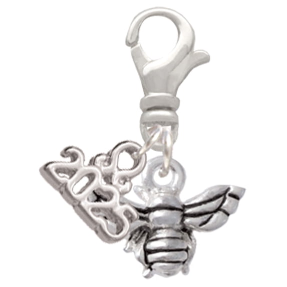 Delight Jewelry Silver-tone Small 3-D Bee - Silver-tone Clip on Charm with Mini Year 2025