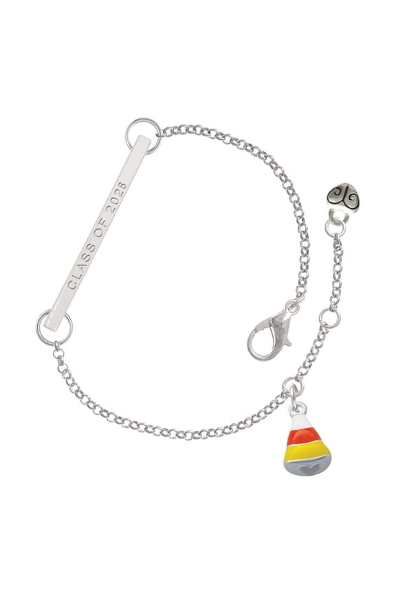 Silver-tone Small 3-D Enamel Candy Corn - Silvertone Class of 2026 Delicate Bar Bracelet, 8.5"