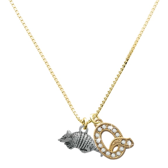 Delight Jewelry Silver-tone Small Armadillo - Large Goldtone Crystal Initial - Q - Charm Necklace, 17.5"+2"
