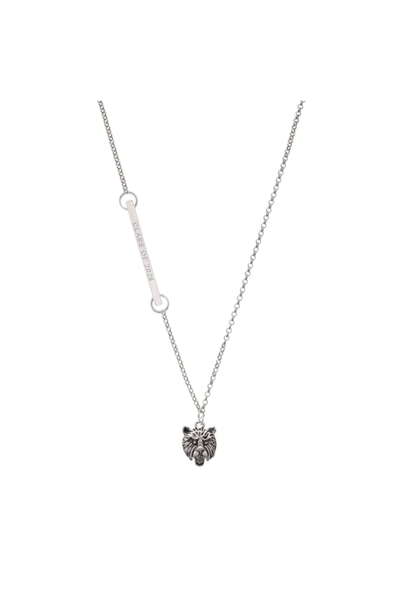Silver-tone Small Bear - Mascot - Silvertone Class of 2026 Delicate Bar Necklace, 18.75"