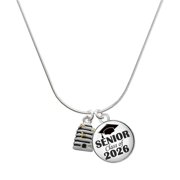 Delight Jewelry Silver-tone Small Beehive with 4 Bees - Silvertone Senior Class of 2026 Dome Necklace, 18"