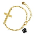 thumbnail image 1 of Delight Jewelry Silver-tone Small Black Paw - Gold Tone Jeremiah 31:3 Everlasting Love Engraved Cross Charm Bracelet, 6.5+1.5" Extender, 1 of 4