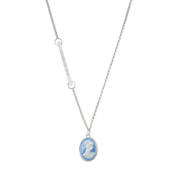 Delight Jewelry Silver-tone Small Blue Oval Cameo - Silvertone Class of 2026 Delicate Bar Necklace, 18.75"