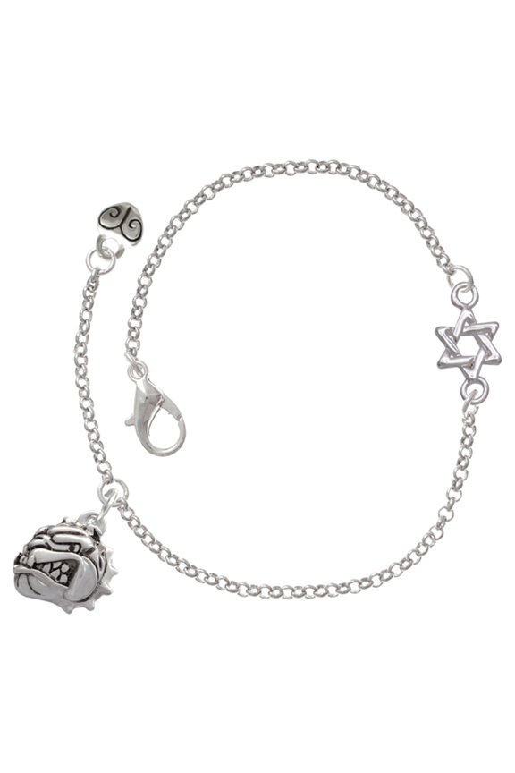 Silver-tone Small Bulldog - Mascot - Silvertone Star of David Delicate Bracelet, 6.25+1.75" Extender