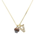 thumbnail image 1 of Delight Jewelry Silver-tone Small Chocolate Cupcake with Crystal Sprinkles - Large Goldtone Crystal Initial - V - Charm Necklace, 17.5"+2", 1 of 4