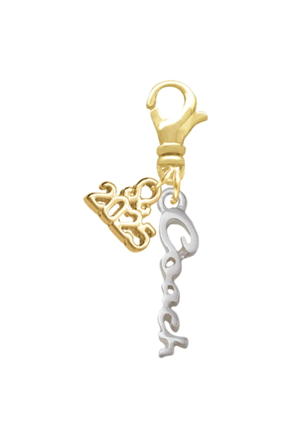 Silver-tone Small Coach Script - Gold-tone Clip on Charm with Mini Year 2025