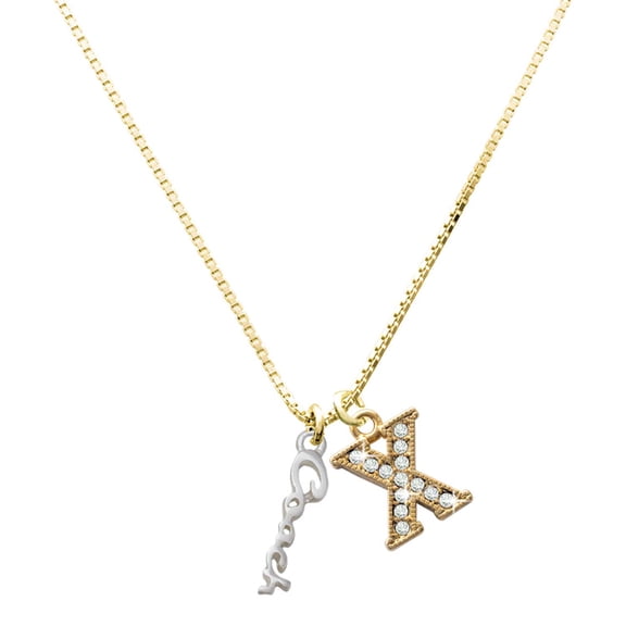 Delight Jewelry Silver-tone Small Coach Script - Large Goldtone Crystal Initial - X - Charm Necklace, 17.5"+2"