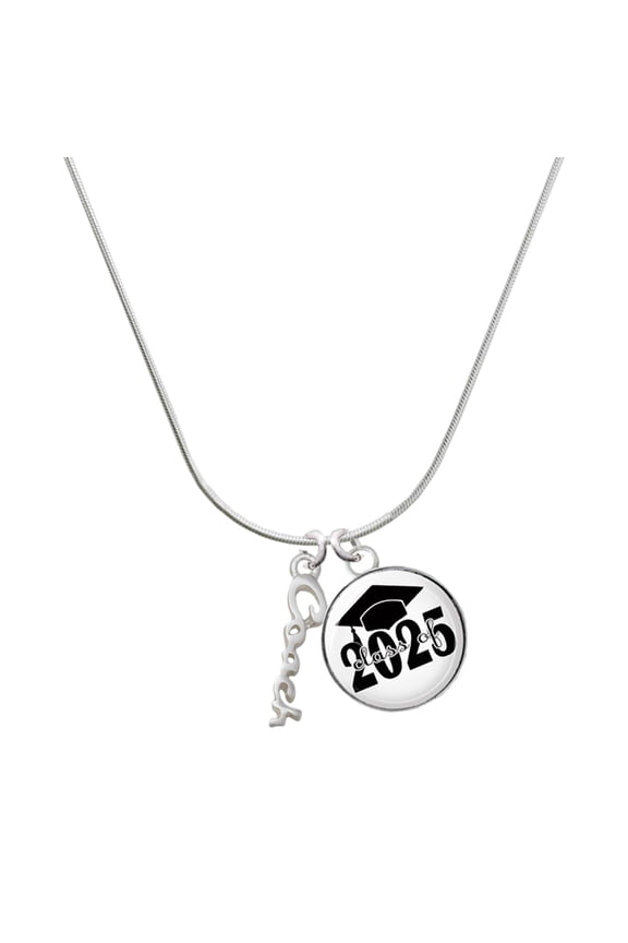 Silver-tone Small Coach Script - Script Class of 2025 Dome Charm Necklace, 18"