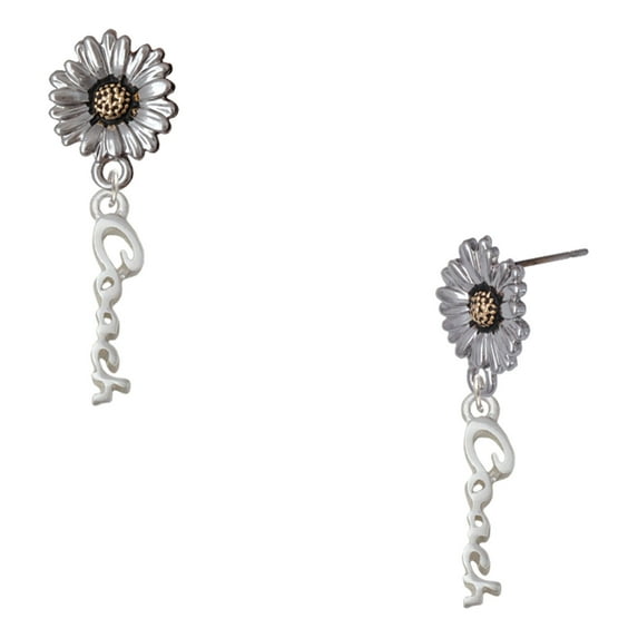 Delight Jewelry Silver-tone Small Coach Script - Two-tone Daisy Flower Post Earrings