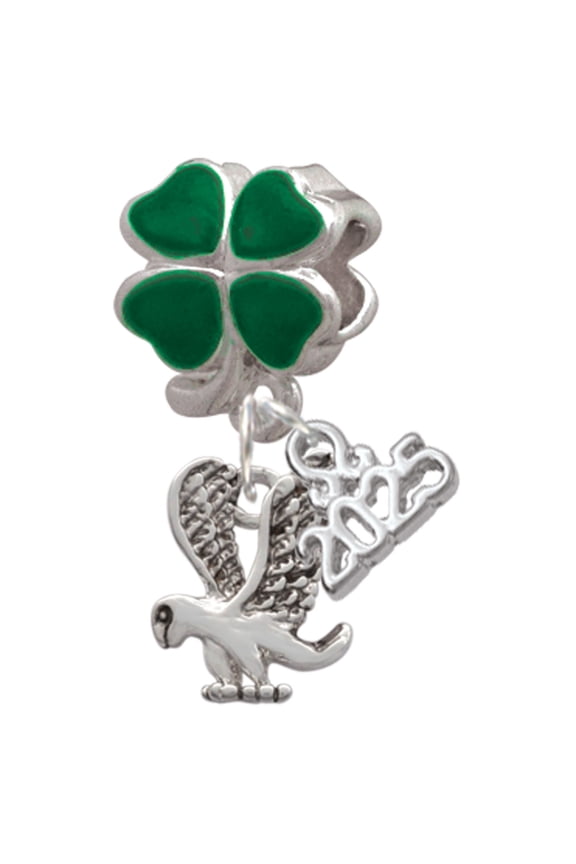 Silver-tone Small Eagle - Mascot - Good Luck Green Four Leaf Clover Charm Bead Dangle with Mini 2025