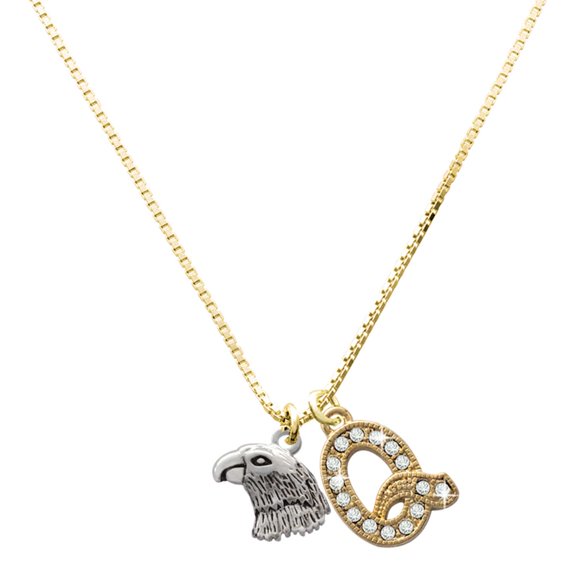 Delight Jewelry Silver-tone Small Falcon - Mascot - Large Goldtone Crystal Initial - Q - Charm Necklace, 17.5"+2"