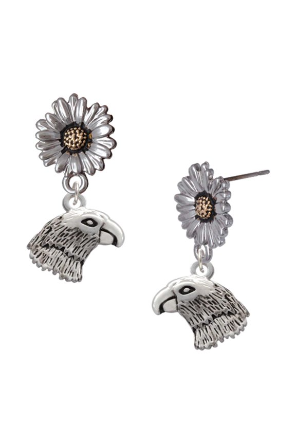 Silver-tone Small Falcon - Mascot - Two-tone Daisy Flower Post Earrings