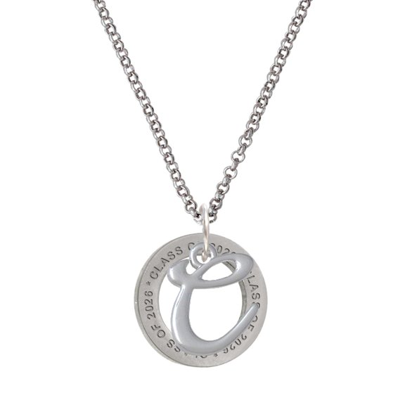Delight Jewelry Silver-tone Small Gelato Script Initial - C - Class of 2026 Affirmation Ring Necklace, 23"