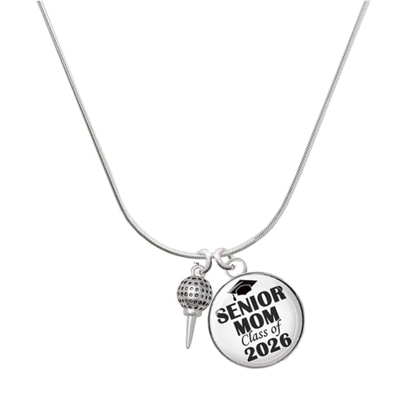 Delight Jewelry Silver-tone Small Golf Ball on Tee - Silvertone Senior Mom Class of 2026 Dome Necklace, 18"