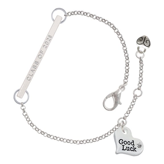 Delight Jewelry Silver-tone Small Good Luck Heart - Silvertone Class of 2026 Delicate Bar Bracelet, 8.5"