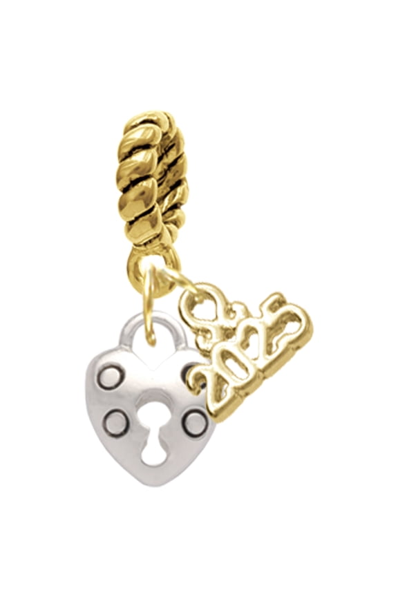 Silver-tone Small Heart Lock with Keyhole - Gold-tone Rope Charm Bead Dangle with Mini 2025