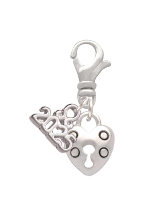 Silver-tone Small Heart Lock with Keyhole - Silver-tone Clip on Charm with Mini Year 2025