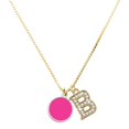 thumbnail image 1 of Delight Jewelry Silver-tone Small Hot Pink Enamel Disc - Large Goldtone Crystal Initial - B - Charm Necklace, 17.5"+2", 1 of 4