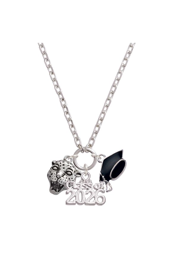Silver-tone Small Jaguar - Mascot - Class of 2026 Graduation Zoey Charm Necklace, 28"