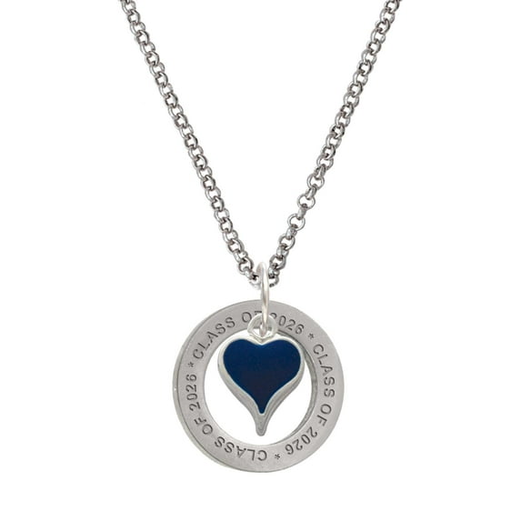 Delight Jewelry Silver-tone Small Long Blue Heart - Class of 2026 Affirmation Ring Necklace, 23"