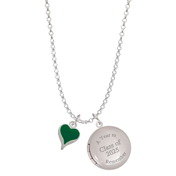 Delight Jewelry Silver-tone Small Long Green Heart - Class of 2025 Year to Remember Locket Charm Necklace, 19+2" Extender