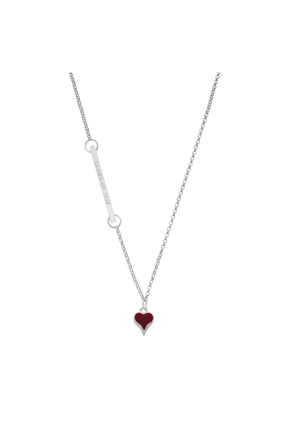 Silver-tone Small Long Maroon Heart - Silvertone Class of 2026 Delicate Bar Necklace, 18.75"
