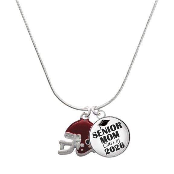 Delight Jewelry Silver-tone Small Maroon Football Helmet - Silvertone Senior Mom Class of 2026 Dome Necklace, 18"