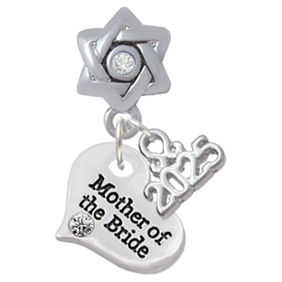 Delight Jewelry Silver-tone Small Mother of the Bride Heart - Silver-tone Clear Star of David Charm Bead Dangle with Mini 2025