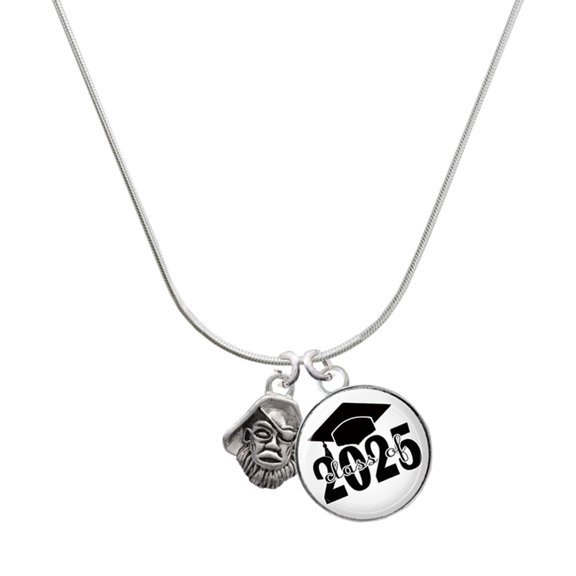 Delight Jewelry Silver-tone Small Pirate - Mascot - Script Class of 2025 Dome Charm Necklace, 18"