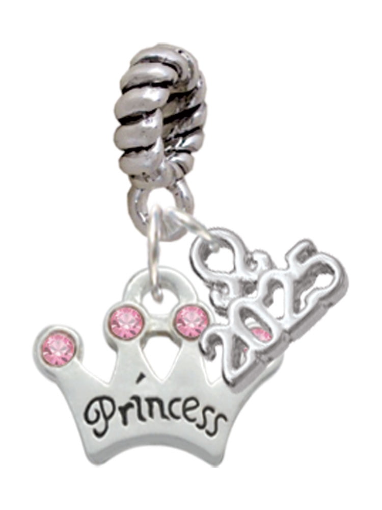 Delight Jewelry Silver-tone Small ''Princess'' Crown with Pink Crystals - Silver-tone Rope Charm Bead Dangle with Mini 2025