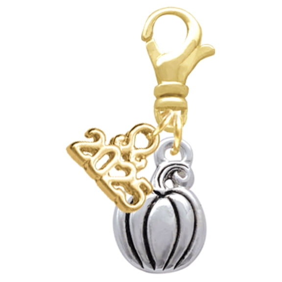 Delight Jewelry Silver-tone Small Pumpkin - Gold-tone Clip on Charm with Mini Year 2025