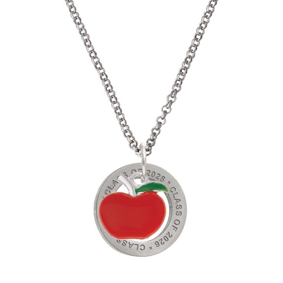 Delight Jewelry Silver-tone Small Red Apple - Class of 2026 Affirmation Ring Necklace, 23"