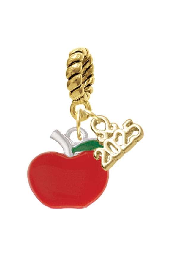 Silver-tone Small Red Apple - Gold-tone Rope Charm Bead Dangle with Mini 2025