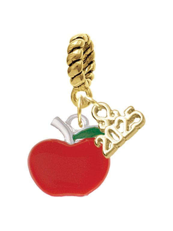 Silver-tone Small Red Apple - Gold-tone Rope Charm Bead Dangle with Mini 2025