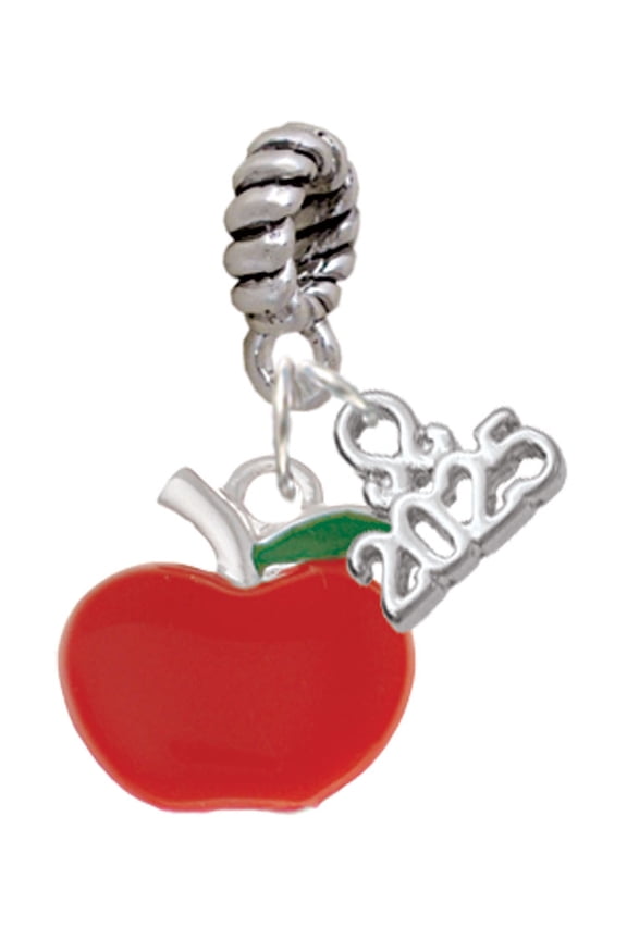 Silver-tone Small Red Apple - Silver-tone Rope Charm Bead Dangle with Mini 2025