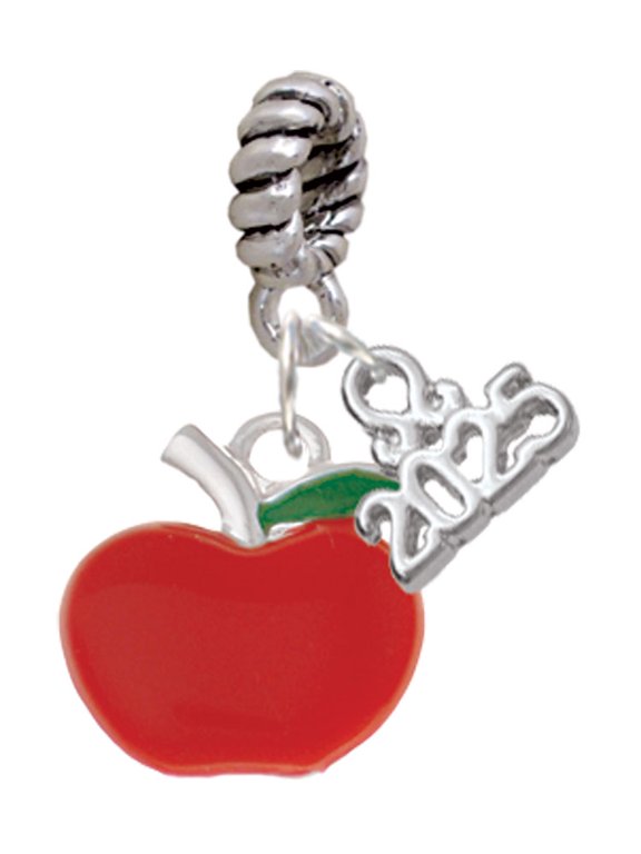 Silver-tone Small Red Apple - Silver-tone Rope Charm Bead Dangle with Mini 2025