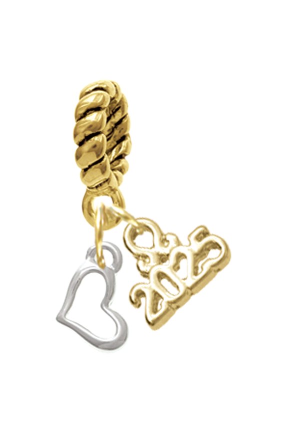 Silver-tone Small Slanted Open Heart - Gold-tone Rope Charm Bead Dangle with Mini 2025
