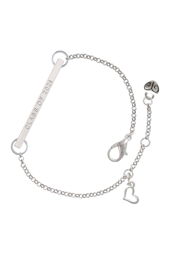 Silver-tone Small Slanted Open Heart - Silvertone Class of 2026 Delicate Bar Bracelet, 8.5"