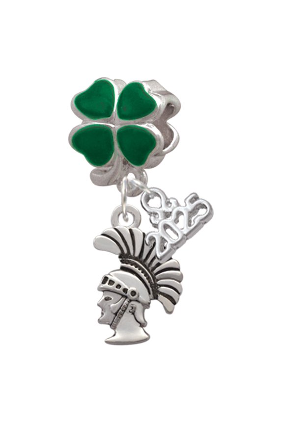 Silver-tone Small Trojan - Mascot - Good Luck Green Four Leaf Clover Charm Bead Dangle with Mini 2025