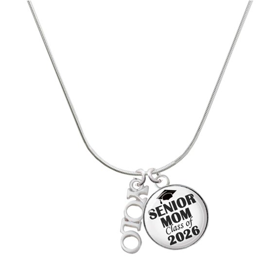 Delight Jewelry Silver-tone Small YOLO - Silvertone Senior Mom Class of 2026 Dome Necklace, 18"