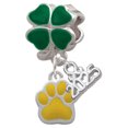 thumbnail image 1 of Delight Jewelry Silver-tone Small Yellow Paw - Good Luck Green Four Leaf Clover Charm Bead Dangle with Mini 2025, 1 of 4