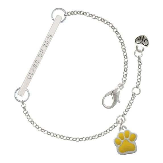 Delight Jewelry Silver-tone Small Yellow Paw - Silvertone Class of 2026 Delicate Bar Bracelet, 8.5"