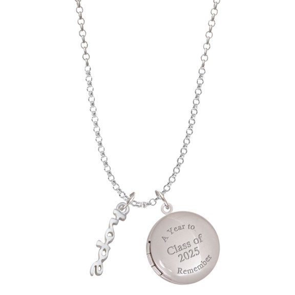 Delight Jewelry Silver-tone Small hope Script - Class of 2025 Year to Remember Locket Charm Necklace, 19+2" Extender