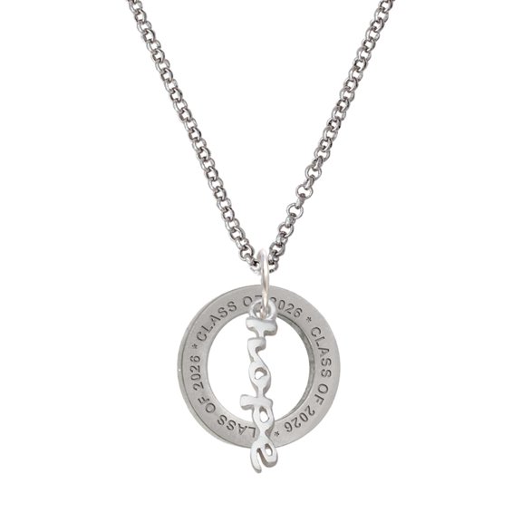Delight Jewelry Silver-tone Small hope Script - Class of 2026 Affirmation Ring Necklace, 23"